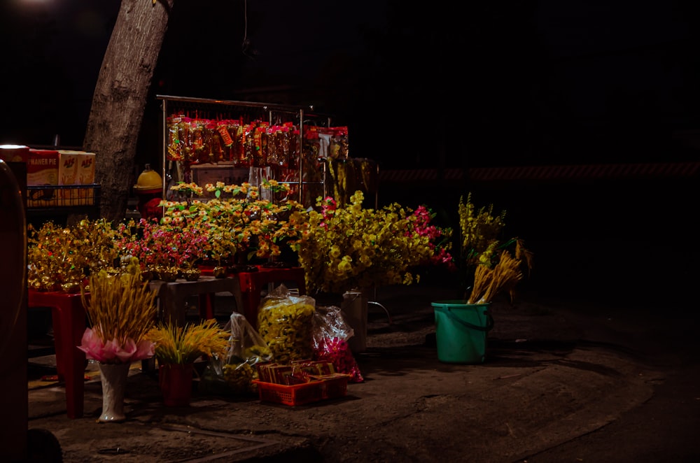 a bunch of flowers that are on a table