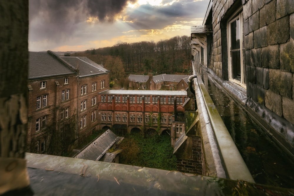 a view of a building from a window