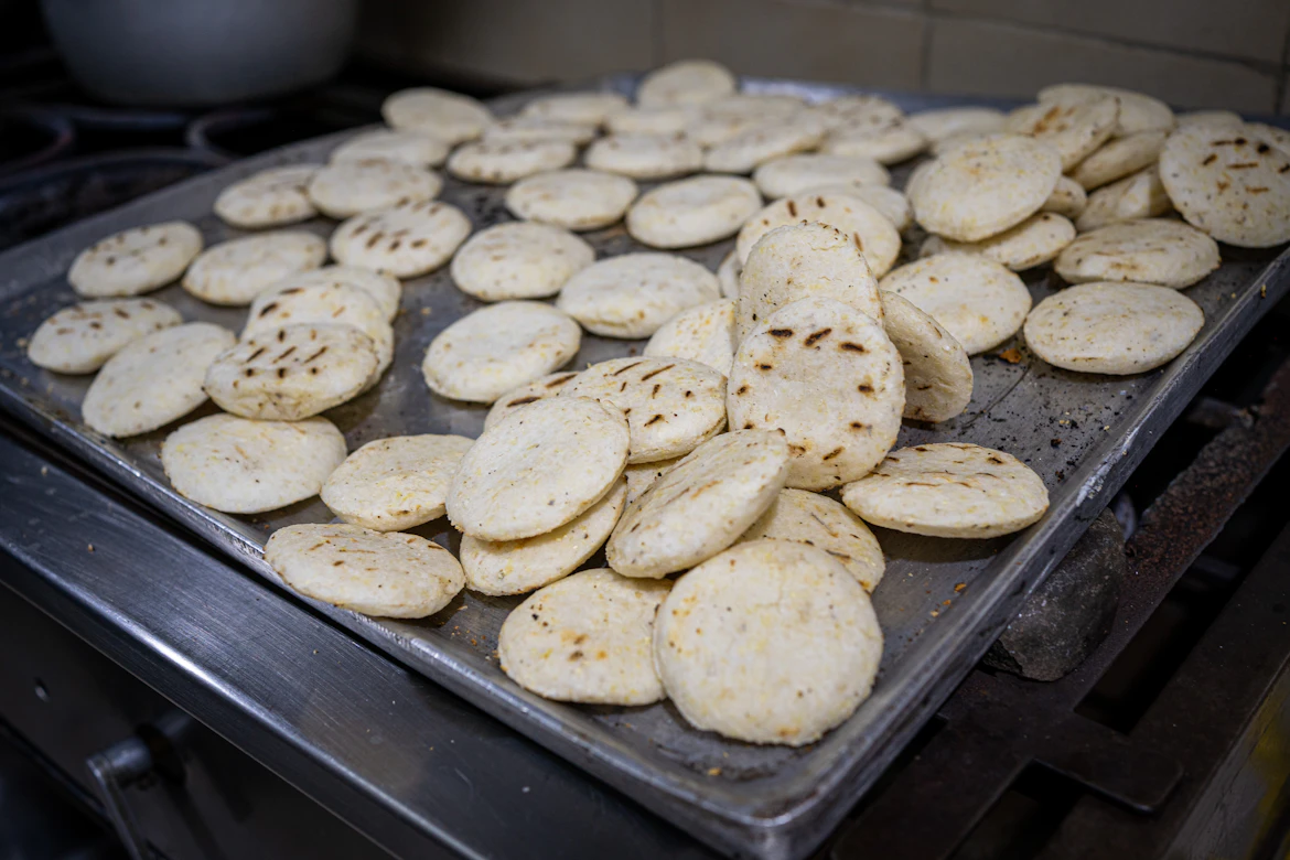 A classic Colombian arepa filled with melted cheese