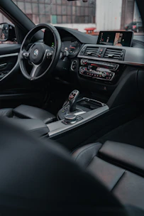 the interior of a car with the dashboard and dash board