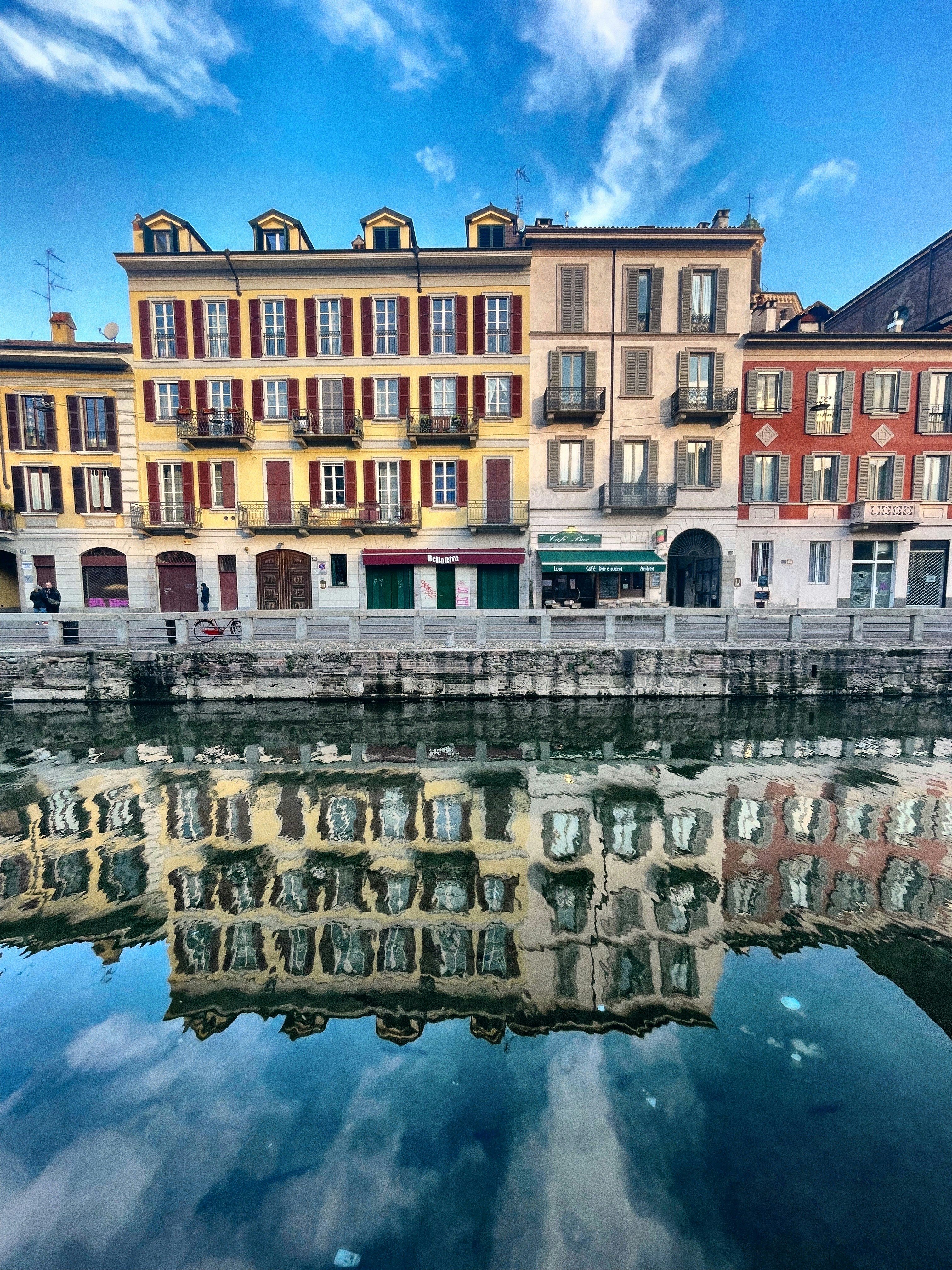 Milan, Navigli. Water reflection.