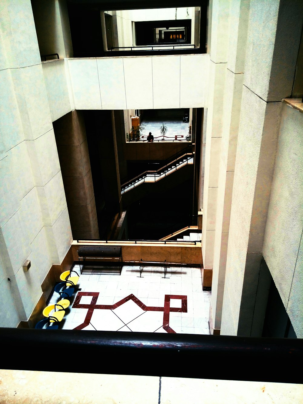 a view from the top of a building looking down