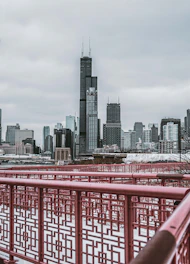 a view of a city skyline from a bridge