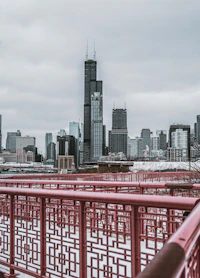 a view of a city skyline from a bridge