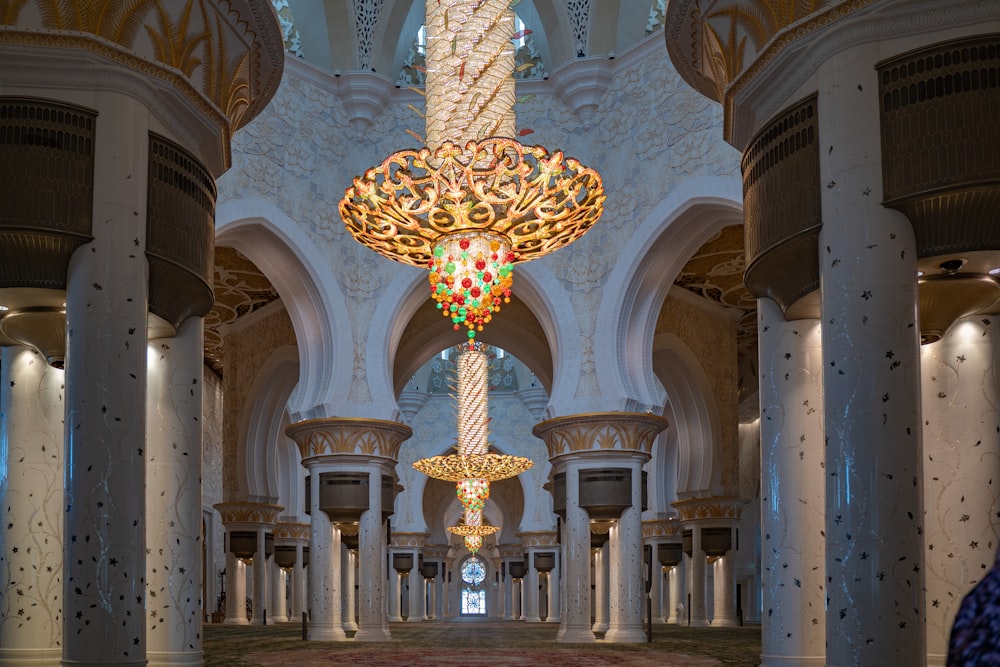 a large chandelier hanging from the ceiling of a building