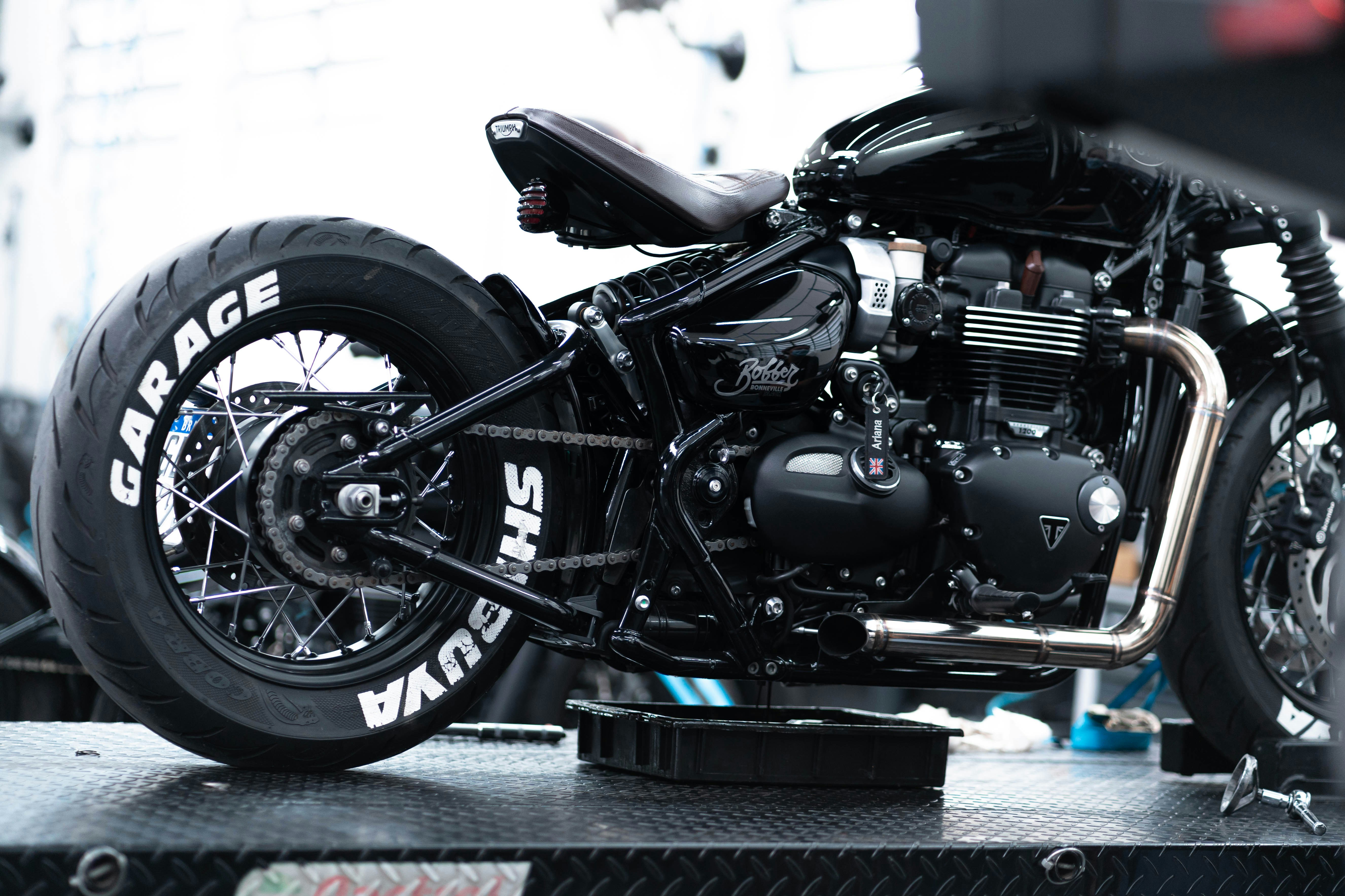 a close up of a motorcycle on a trailer