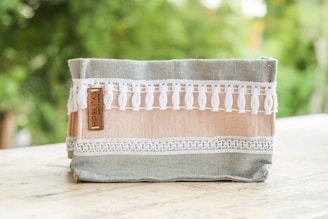 a close up of a bag on a table