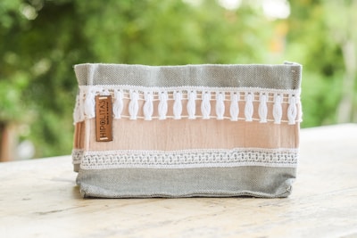 a close up of a bag on a table