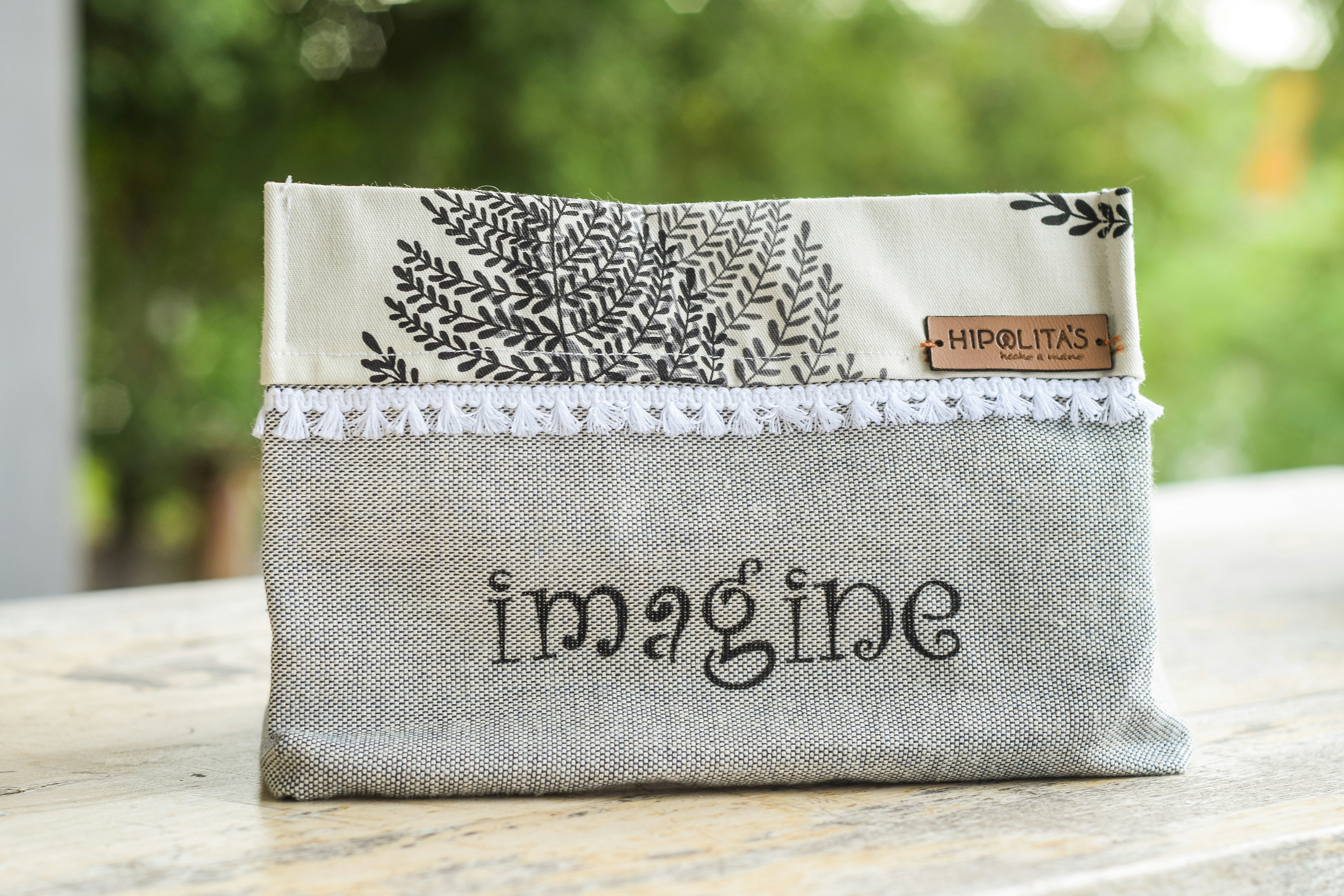 a close up of a bag on a table
