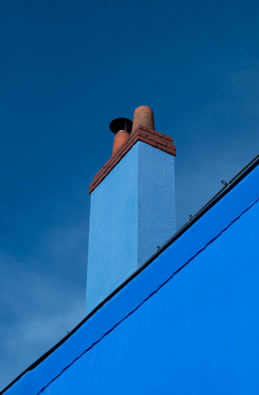 a chimney on top of a blue building