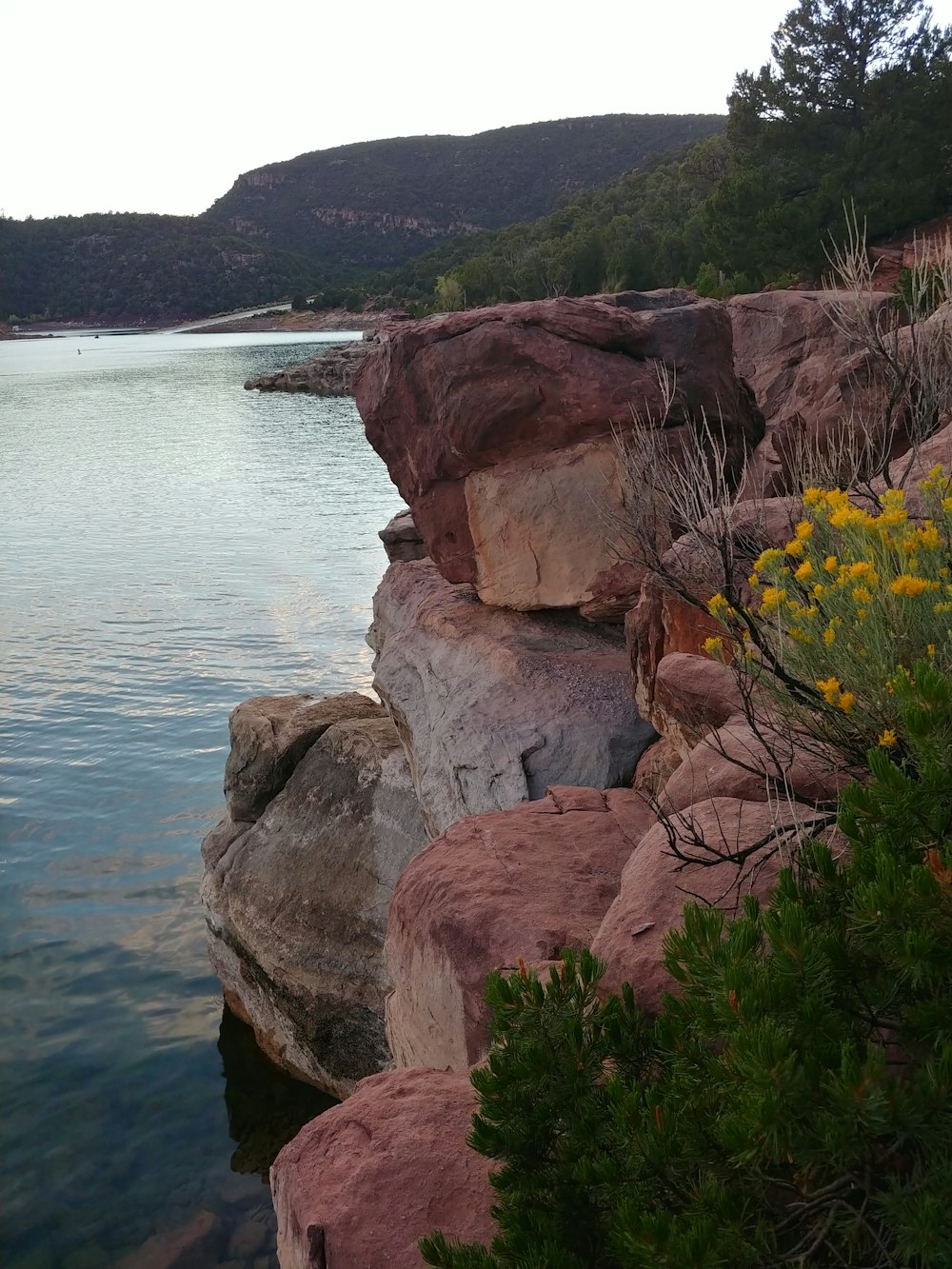 a large body of water surrounded by rocks