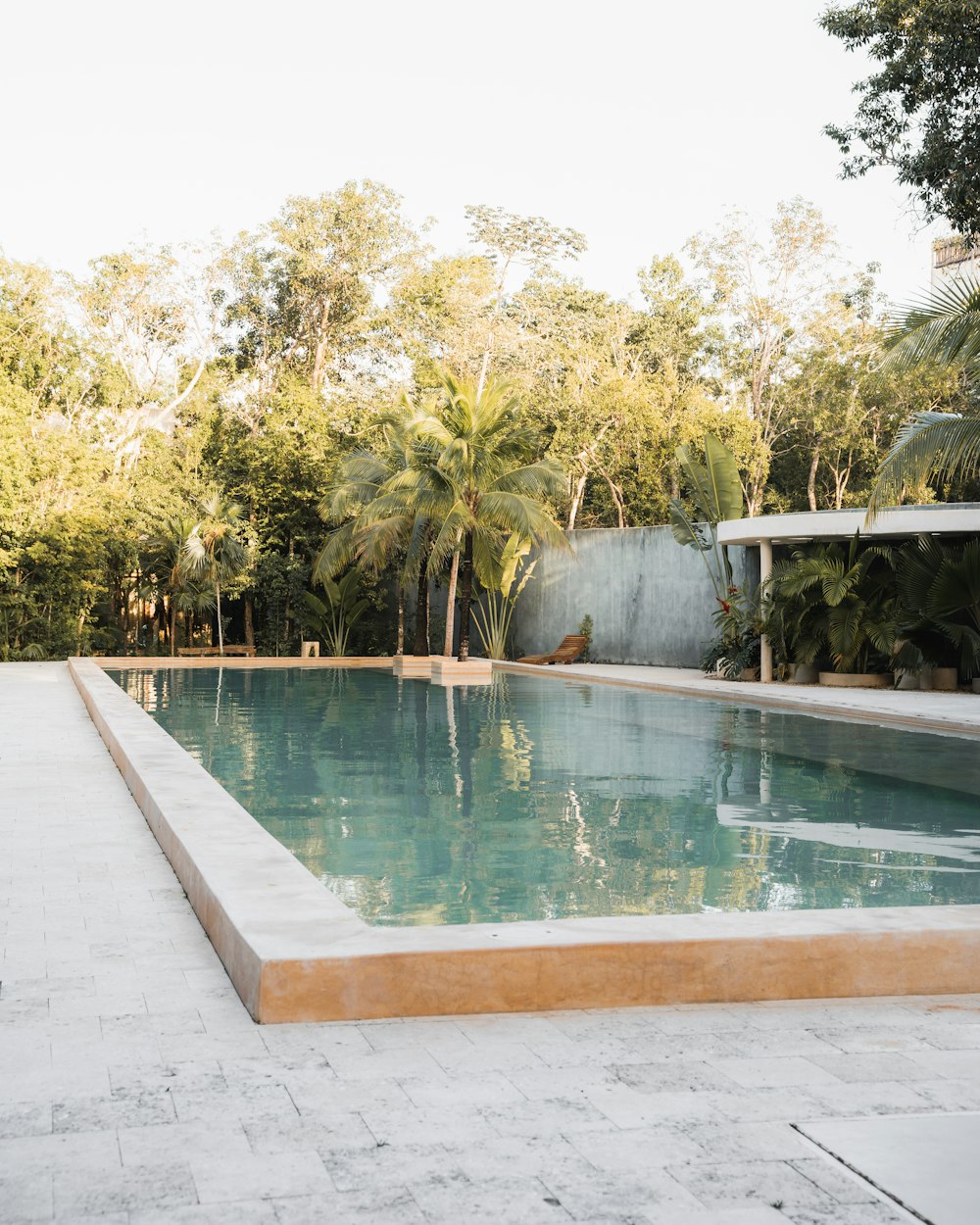 a large swimming pool surrounded by trees