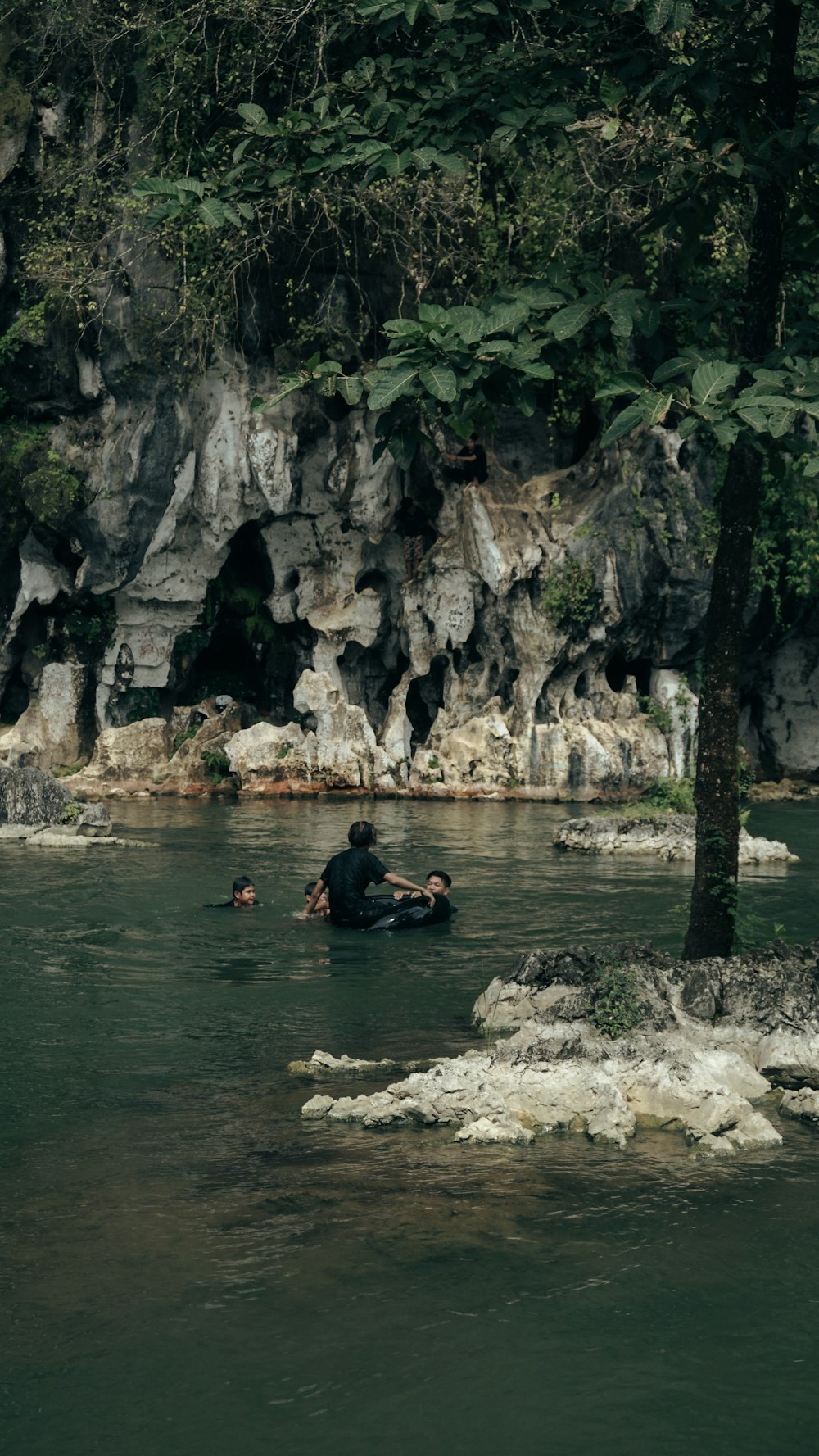 a group of people swimming in a body of water