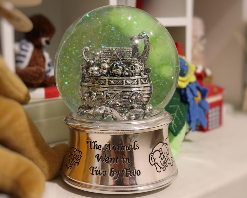 a snow globe sitting on top of a counter
