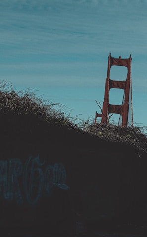 a red chair sitting on top of a hill