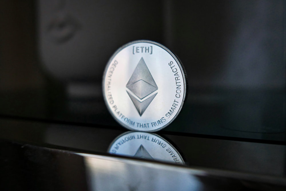 a close up of a coin on a table