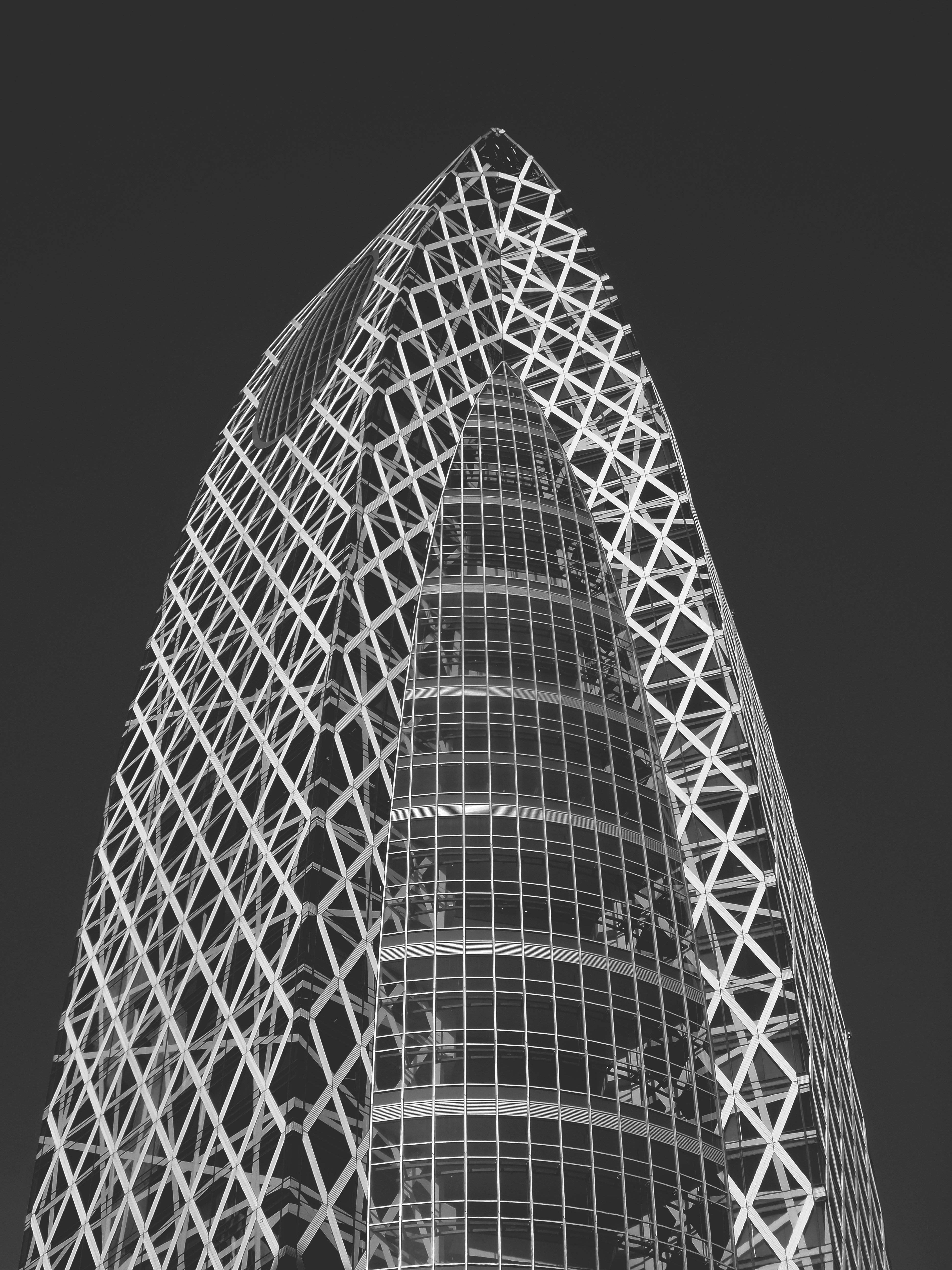 a black and white photo of a very tall building