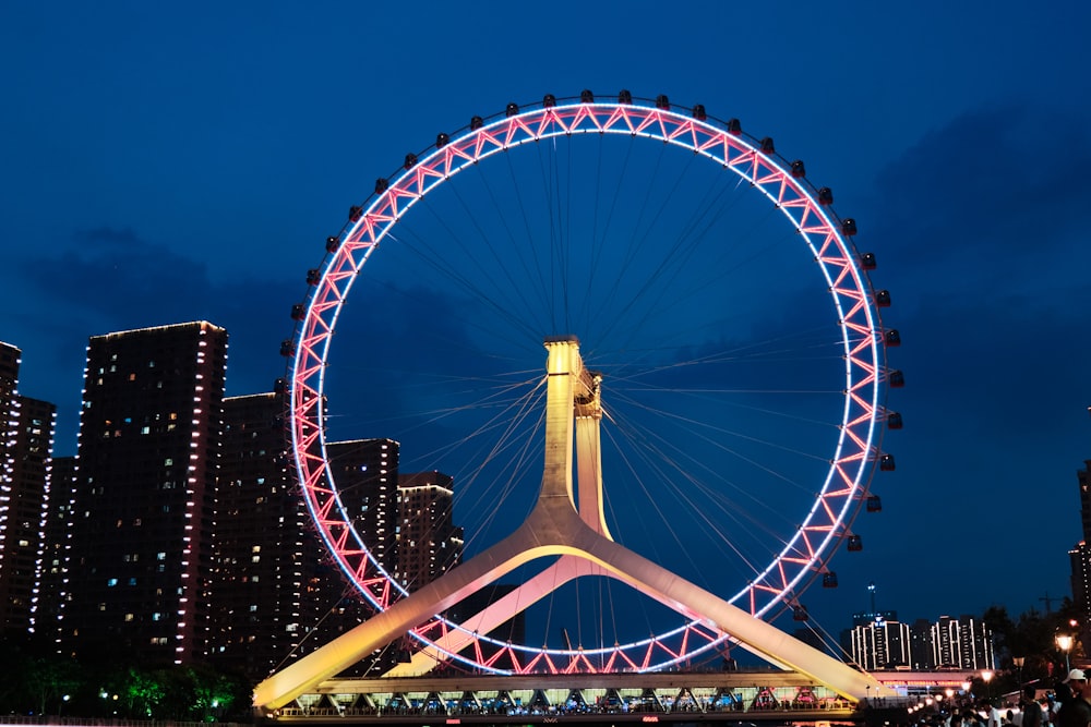 a ferris wheel lit up in the night sky