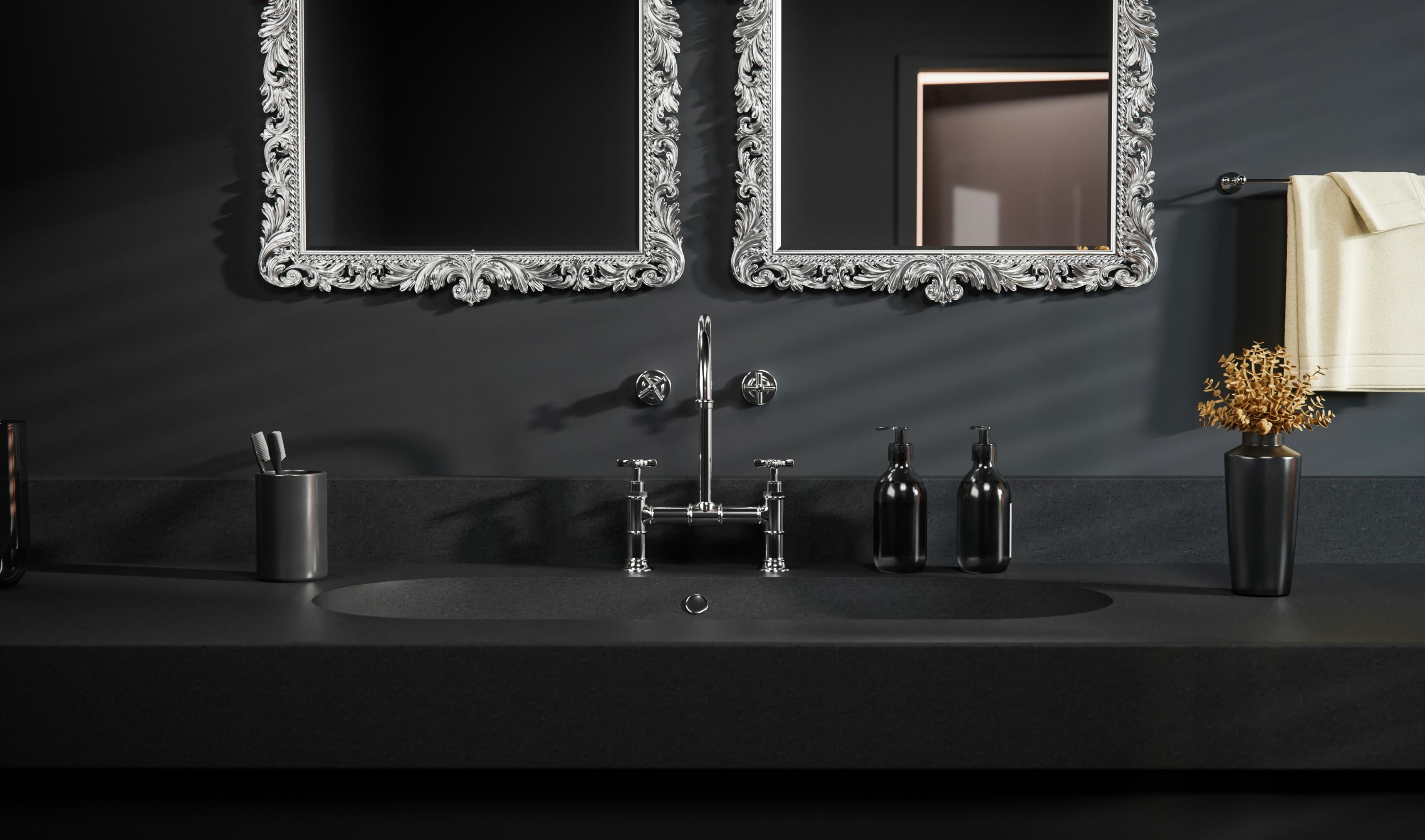un lavabo de baño con dos espejos encima