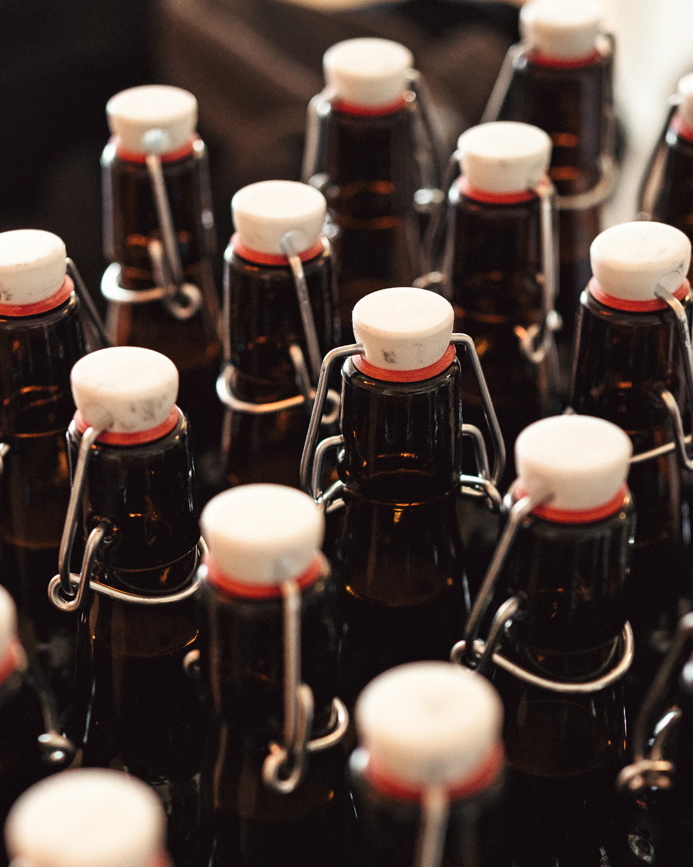Brown reagent bottles with white caps