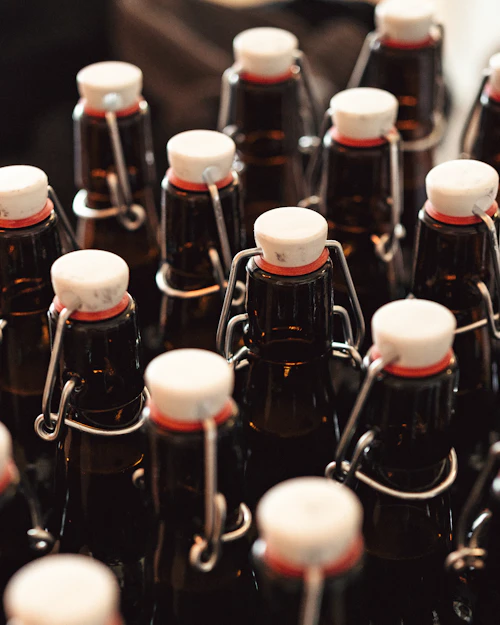 Brown reagent bottles with white caps