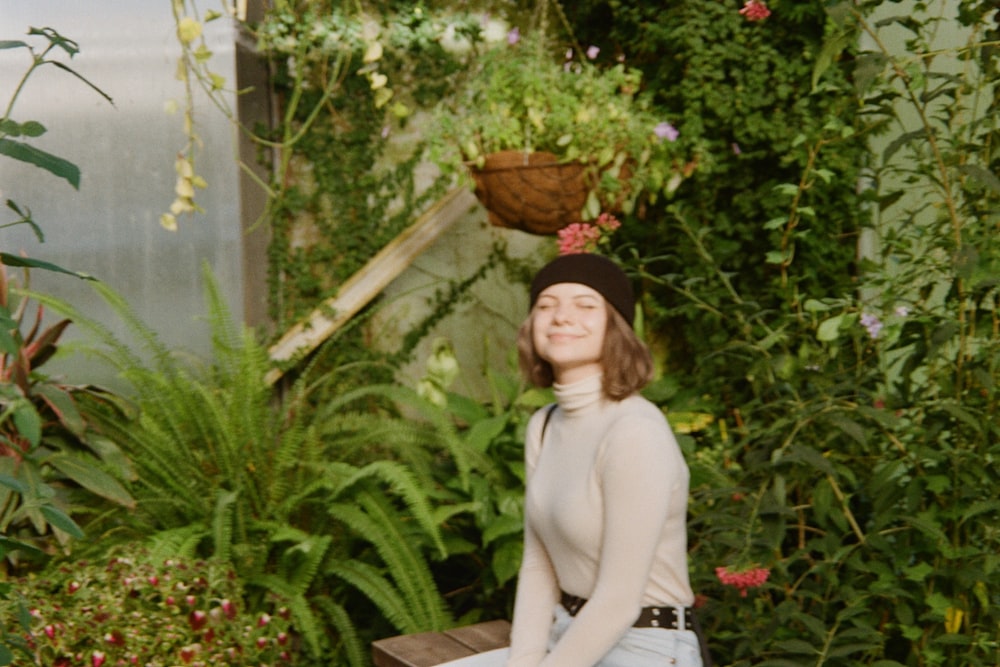 a person standing in a garden