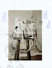 a drawing of a chair with a stuffed animal on top of it
