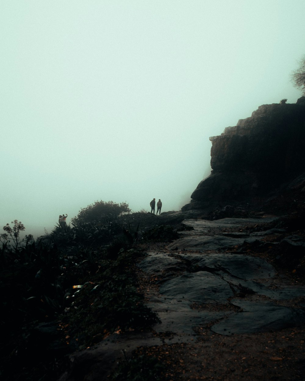 a couple of people standing on top of a mountain