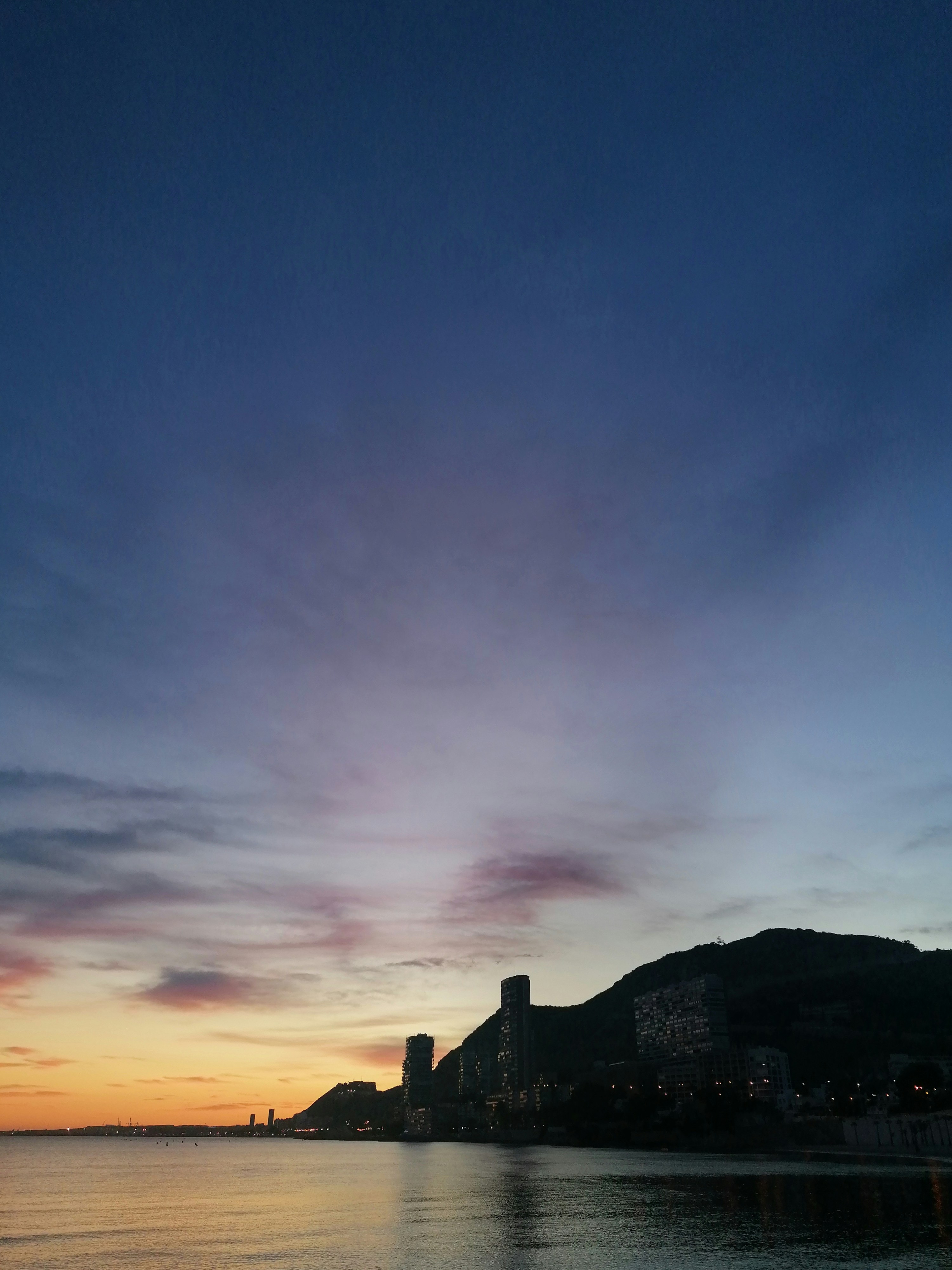 a view of a body of water at sunset