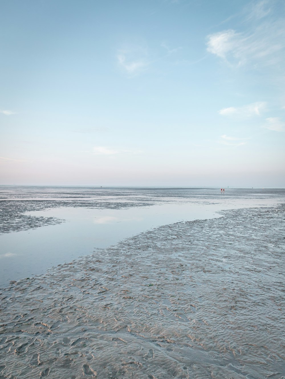 a body of water sitting next to a sandy beach