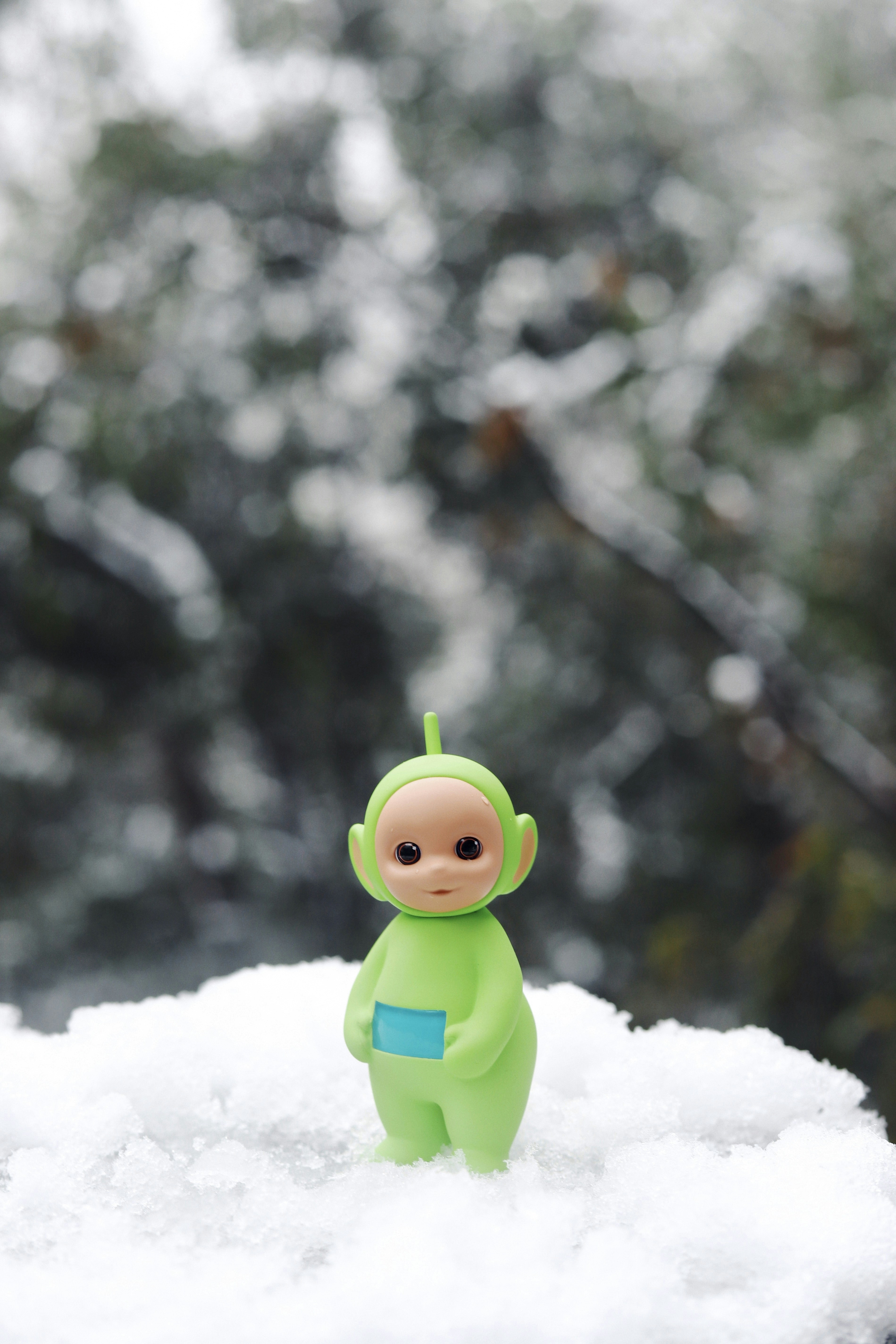 a small toy sitting on top of snow covered ground