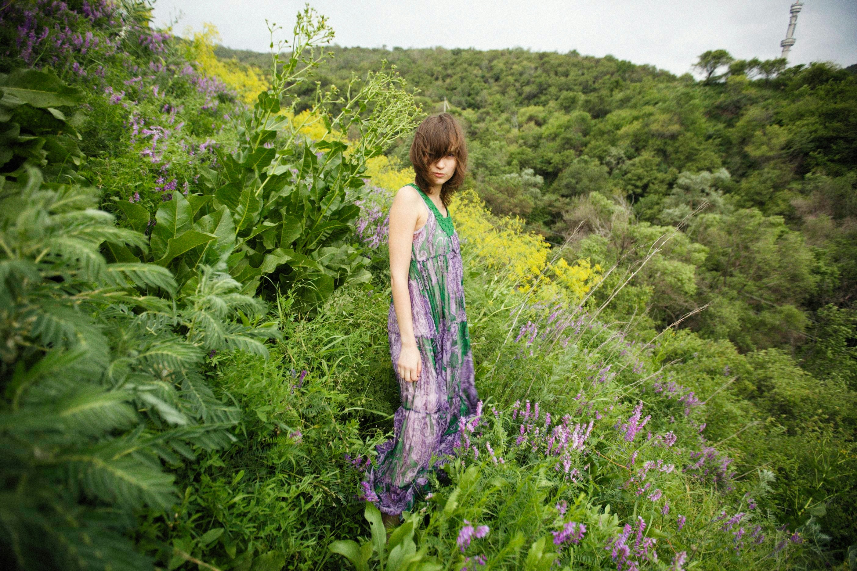 Model wearing sustainable fashion outdoors