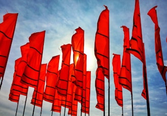 a bunch of red flags flying in the air