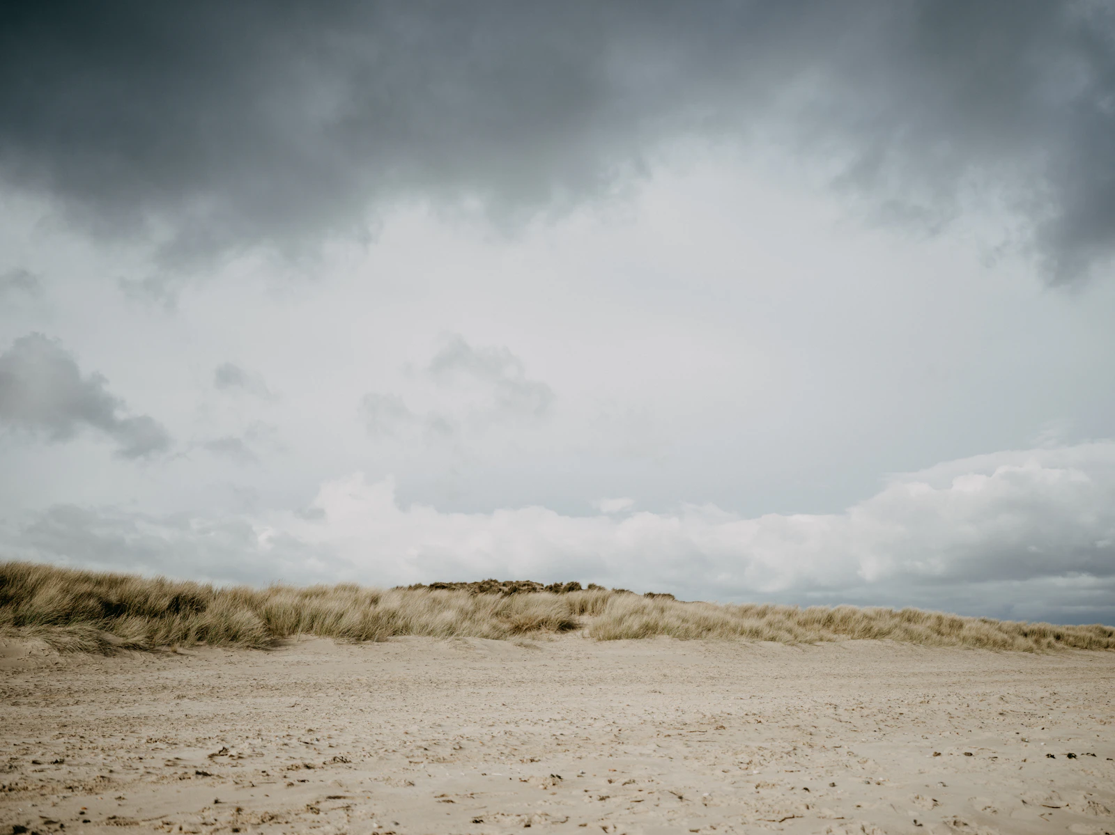 Windswept dune and cloudy sky on the west coast