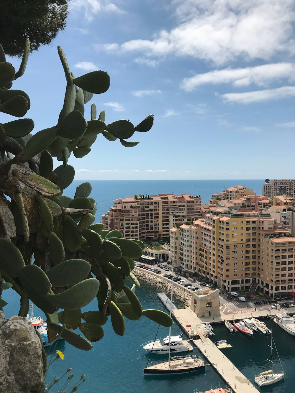 Blick auf einen Yachthafen mit Booten im Wasser