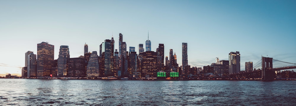 a view of a city skyline from the water