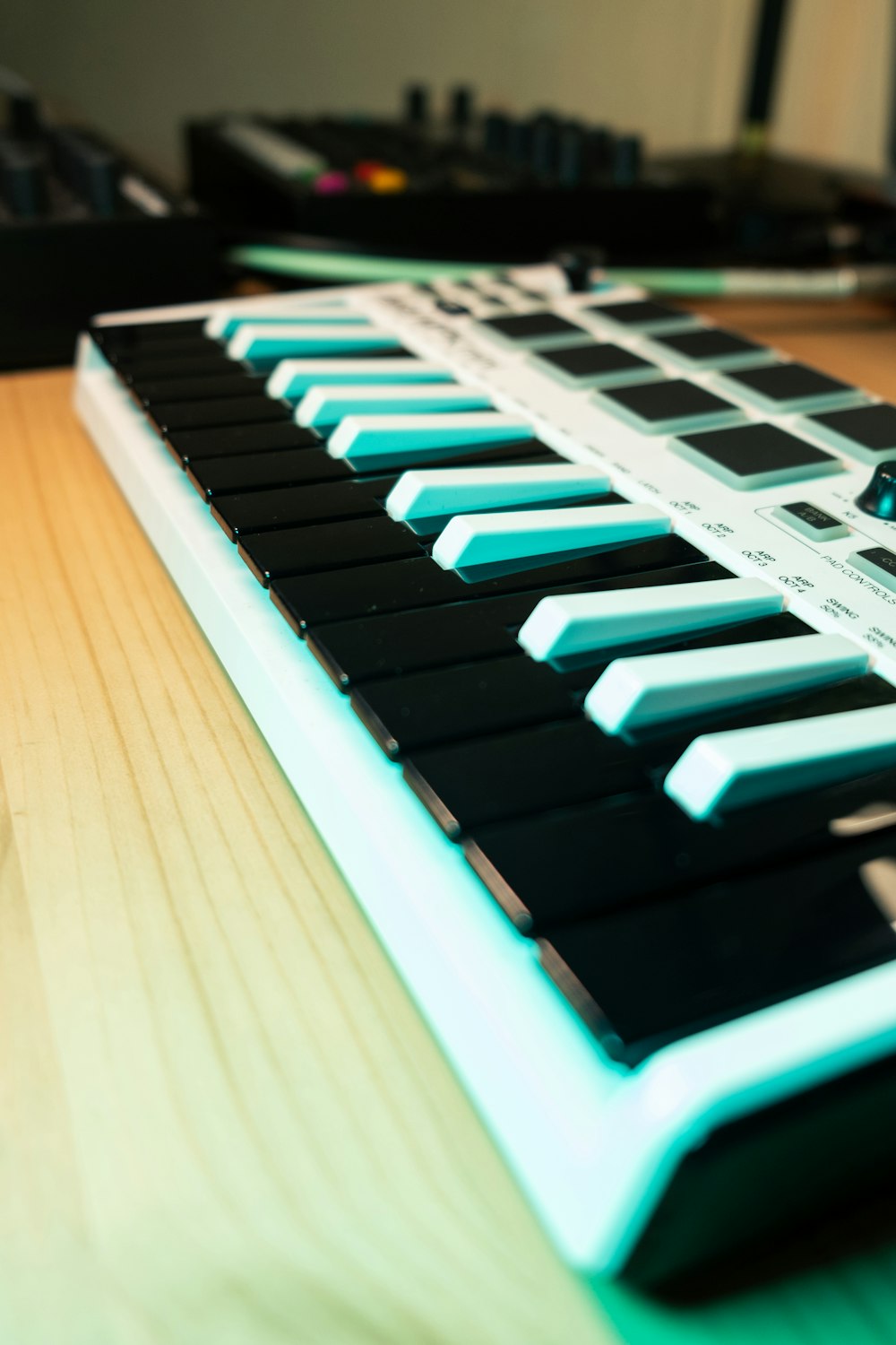 a close up of a keyboard on a table