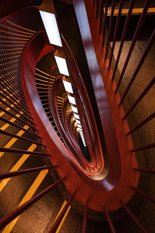 a close up of a spiral staircase in a building