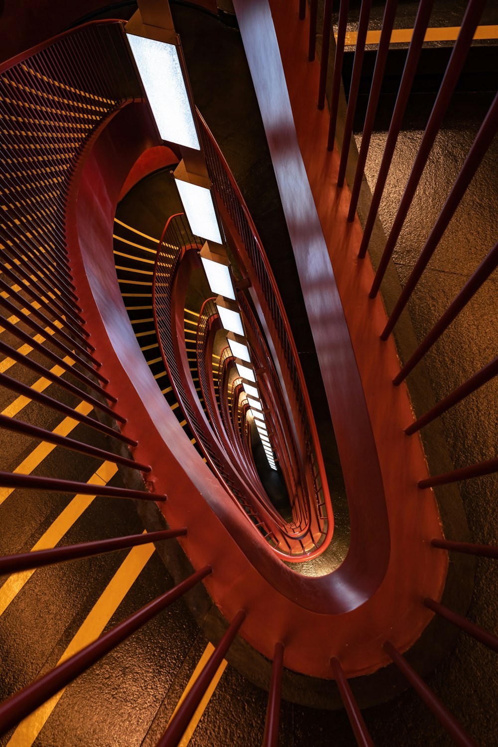 a close up of a spiral staircase in a building