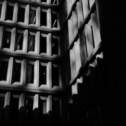 a black and white photo of a building