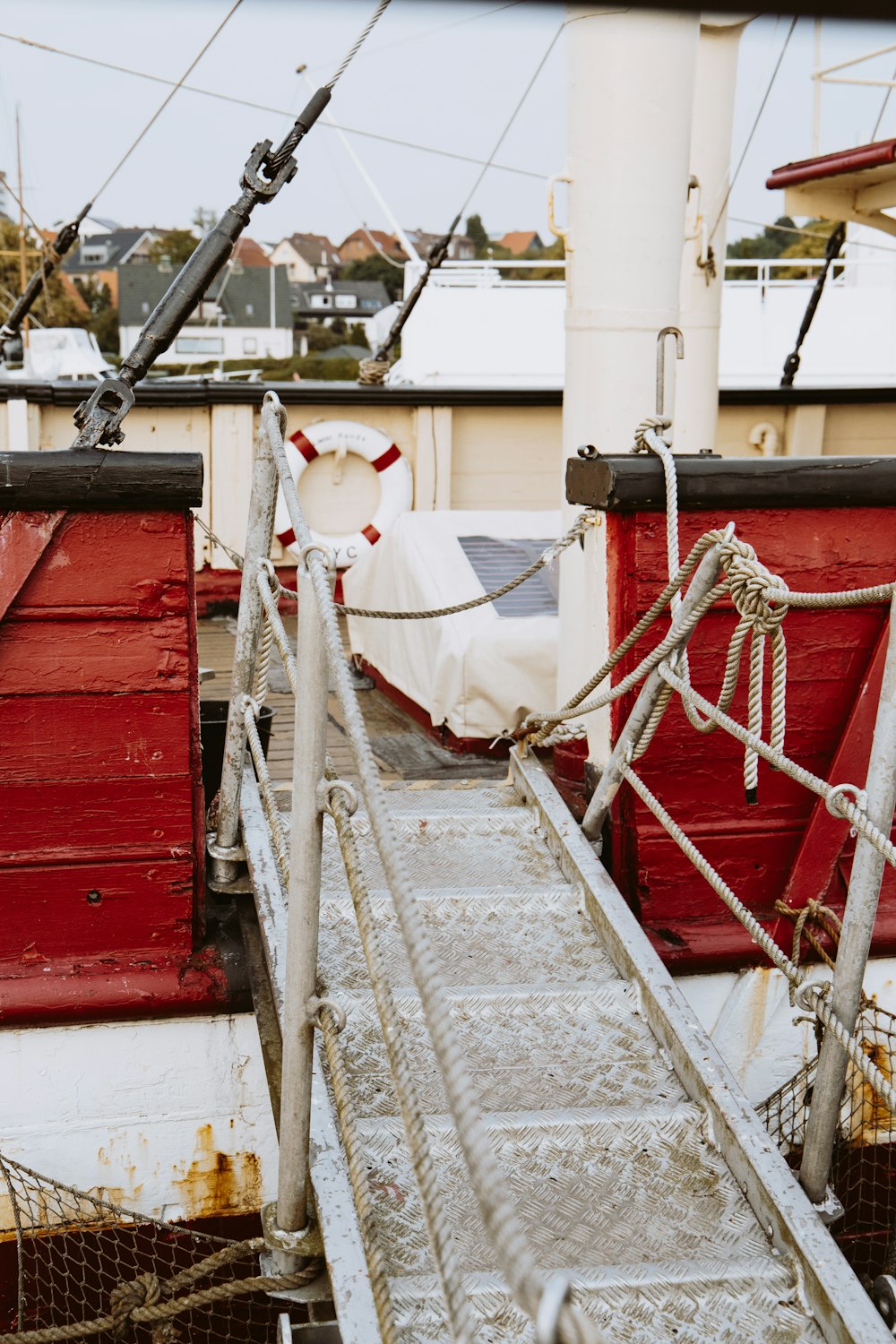 a boat with a ramp leading up to it