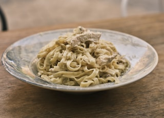 a plate of food on a wooden table