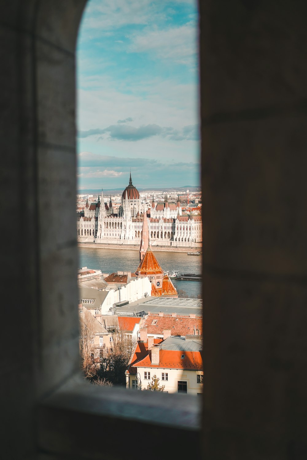 a view of a city through a window