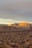 Wide view of a rugged desert landscape with soft morning mist and warm sunlight.