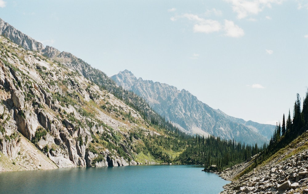 a large body of water surrounded by mountains