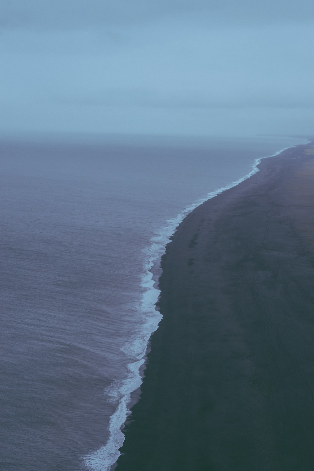 una vista aerea di una spiaggia e dell'oceano