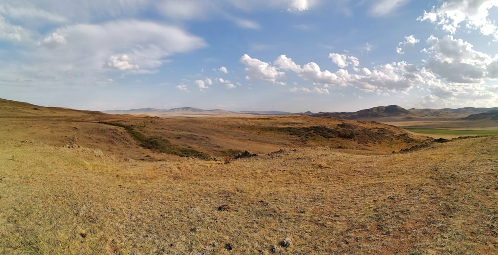 a wide open field with mountains in the background