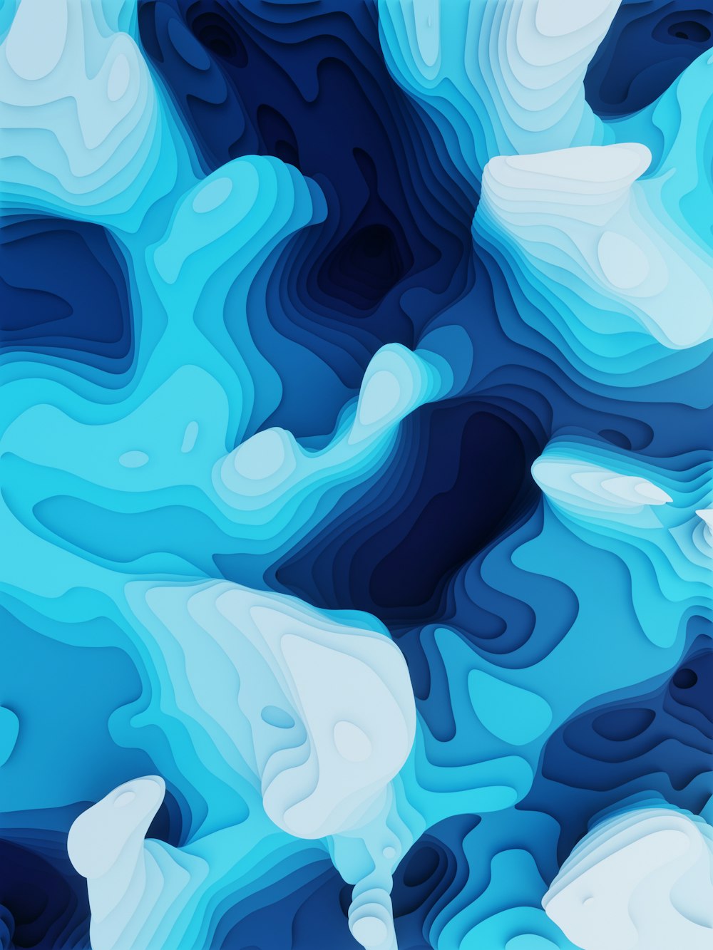 a blue and white abstract background with wavy shapes