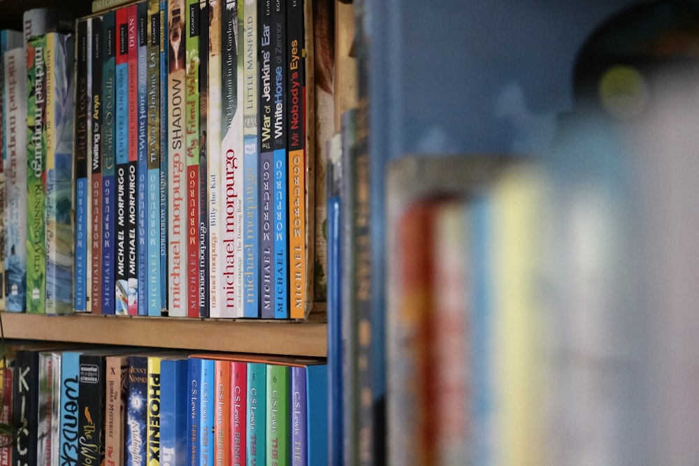 a book shelf filled with lots of books