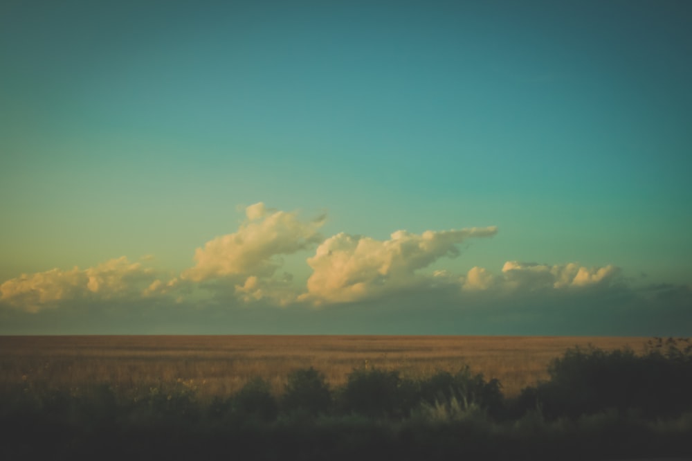 a large field with a few clouds in the sky